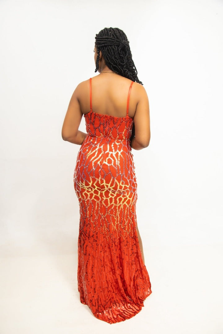 Emma's Sequin Maxi Dress in Red & Gold