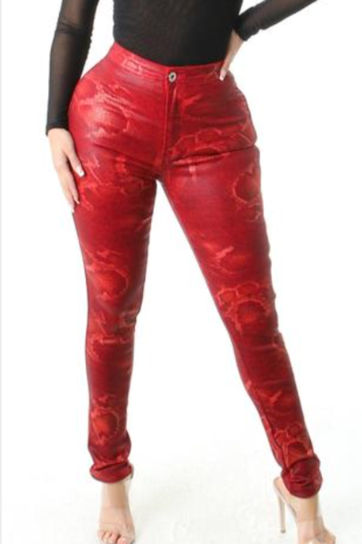 Animal Print Skinny Coated Pants