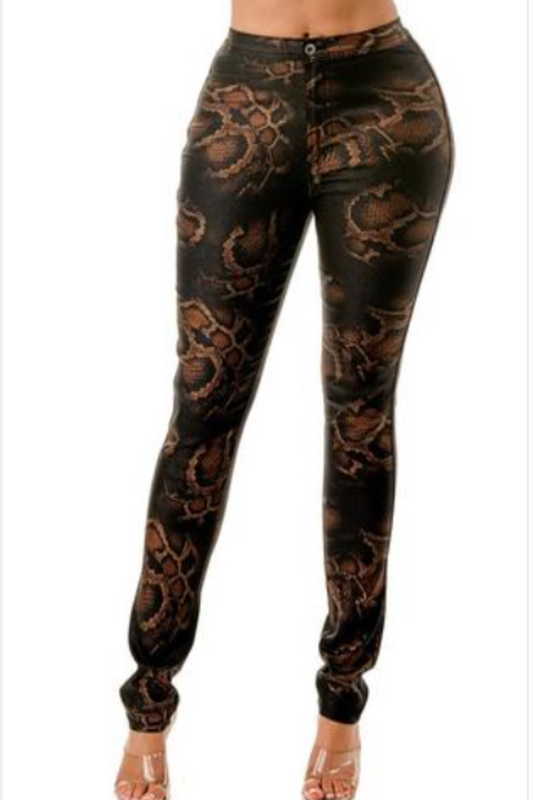 Animal Print Skinny Coated Pants